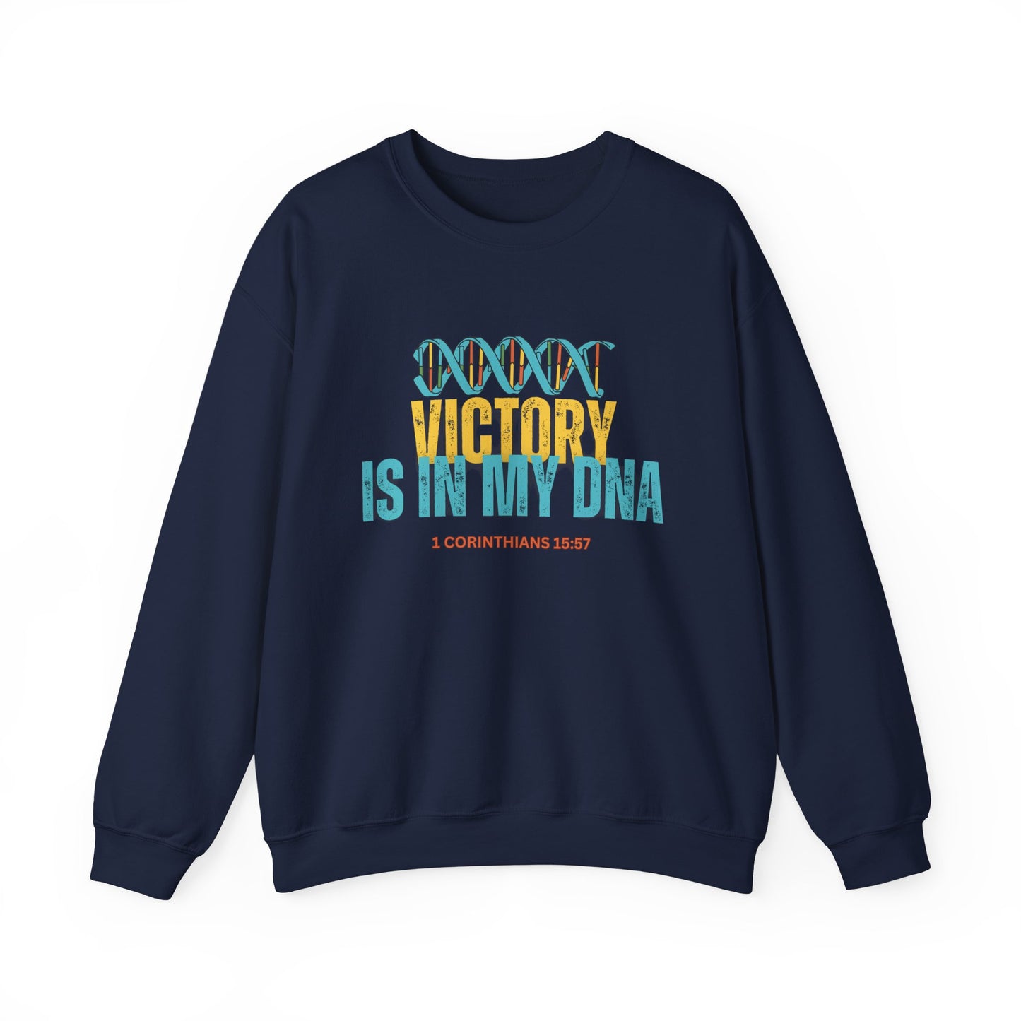 Victory Is In My DNA Sweatshirt — Christian Inspirational Crewneck (1 Corinthians 15:57)