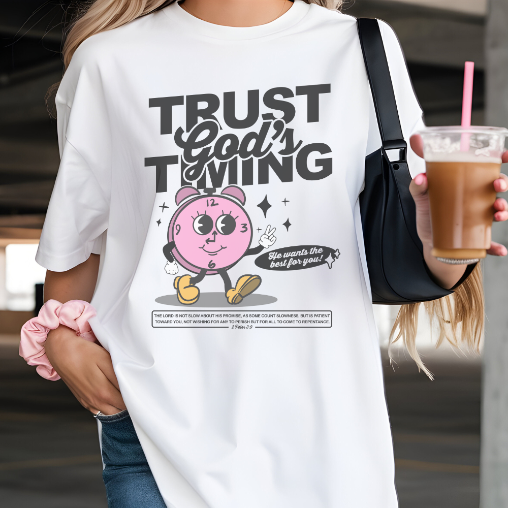 Trust God's Timing T-Shirt - Inspirational Clock Design 2 Peter 3:9
