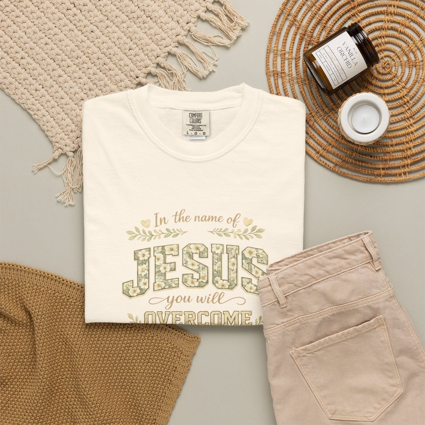 In the name of Jesus You Will Overcome T-Shirt – Floral Christian Faith Tee