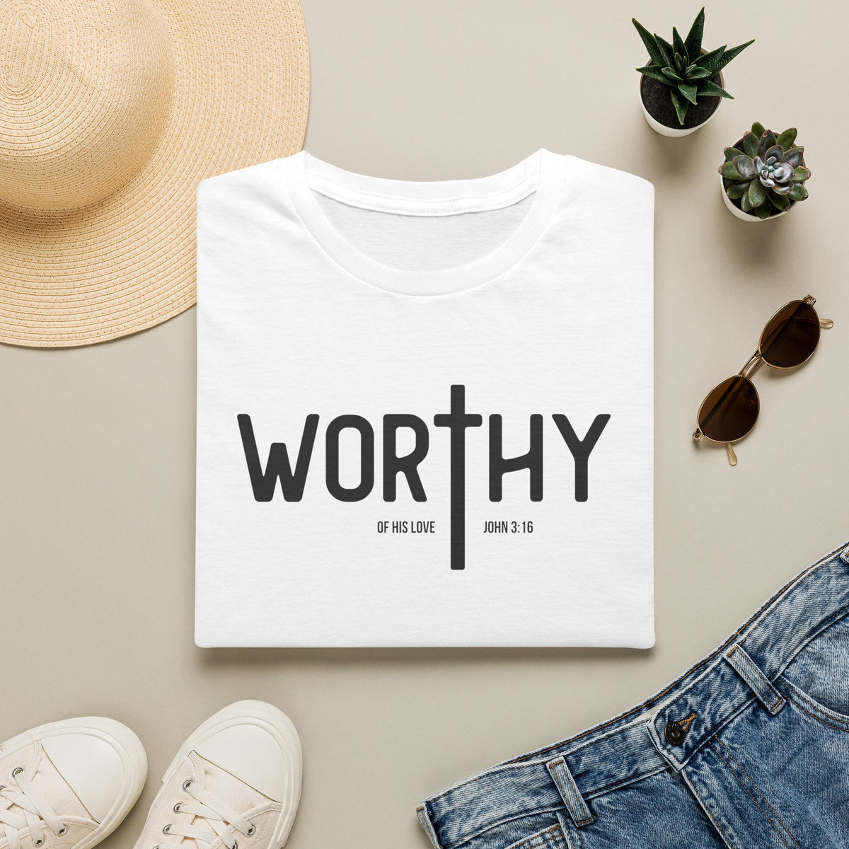 Worthy T‑Shirt – Minimal Faith Graphic Tee with Cross