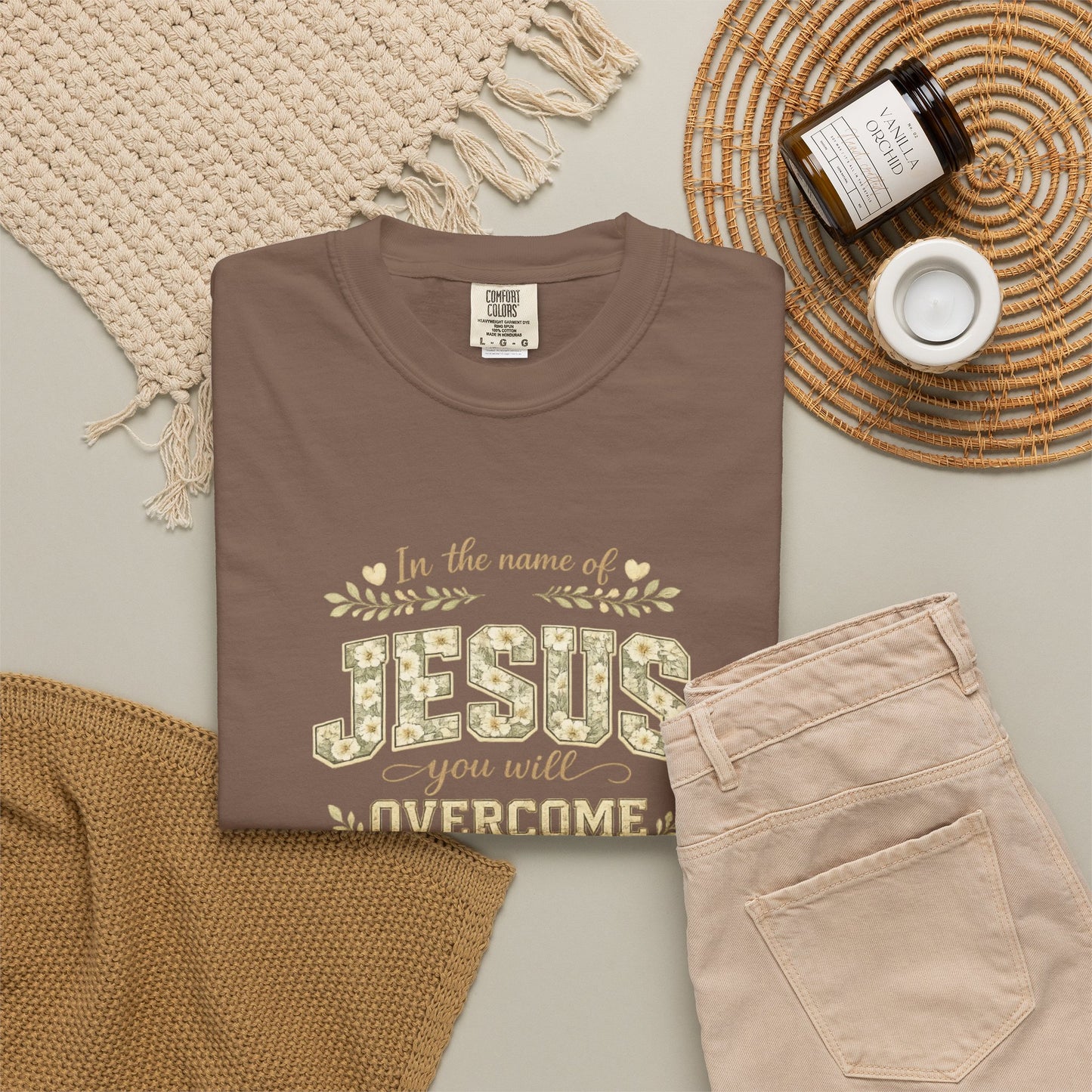 In the name of Jesus You Will Overcome T-Shirt – Floral Christian Faith Tee