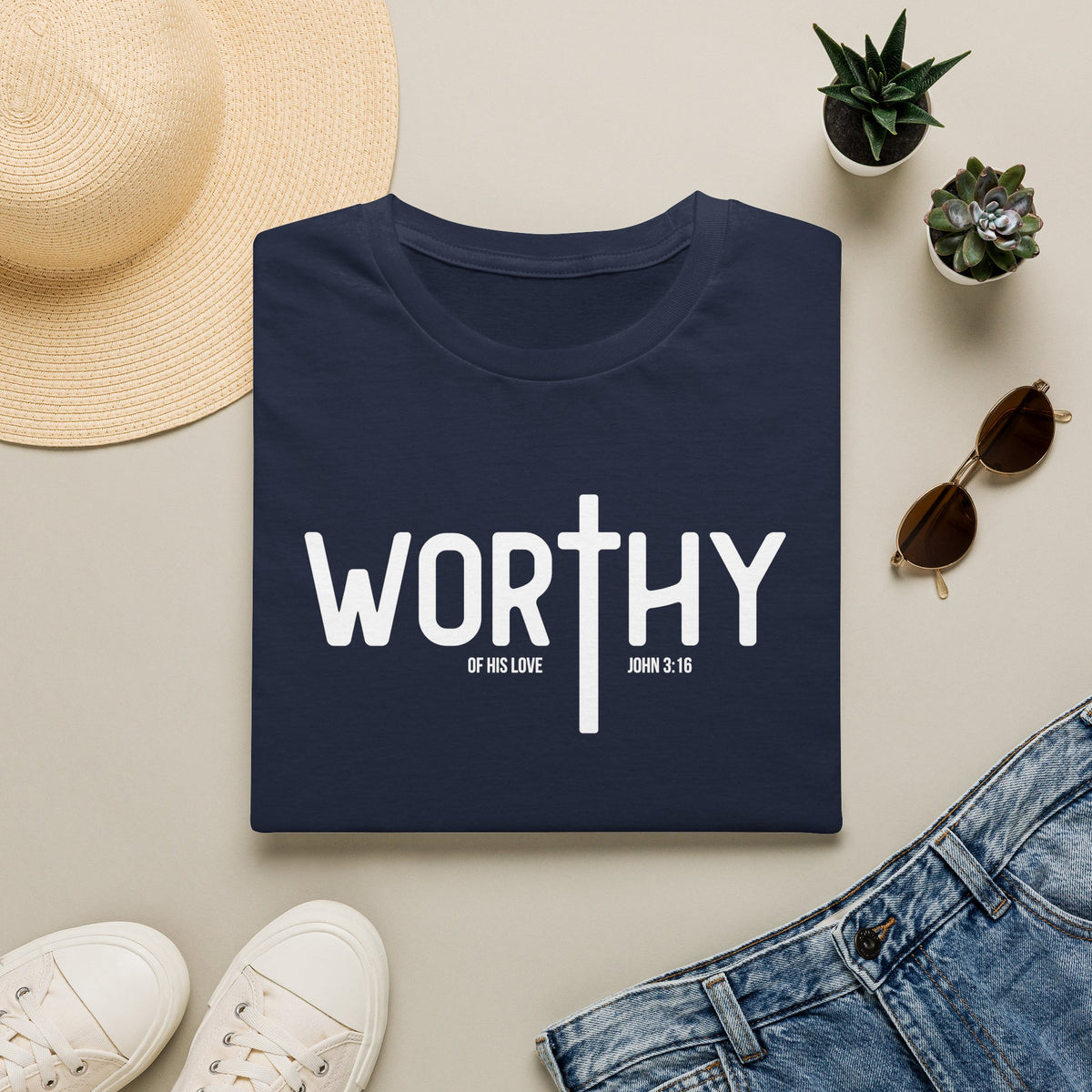 Worthy T‑Shirt – Minimal Faith Graphic Tee with Cross