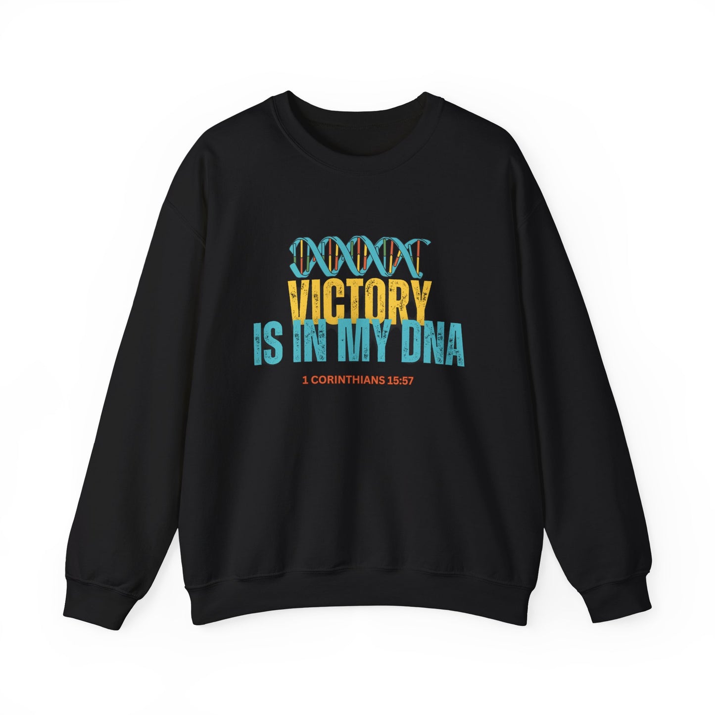 Victory Is In My DNA Sweatshirt — Christian Inspirational Crewneck (1 Corinthians 15:57)