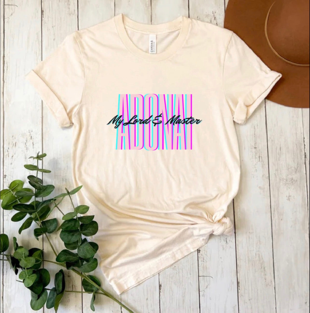 Adonai Retro Pastel Tee — "Adonai" Script Graphic T-Shirt