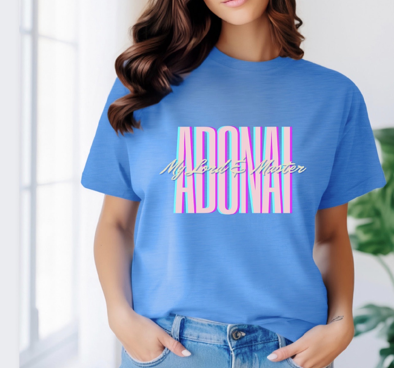 Adonai Retro Pastel Tee — "Adonai" Script Graphic T-Shirt