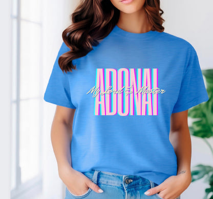 Adonai Retro Pastel Tee — "Adonai" Script Graphic T-Shirt