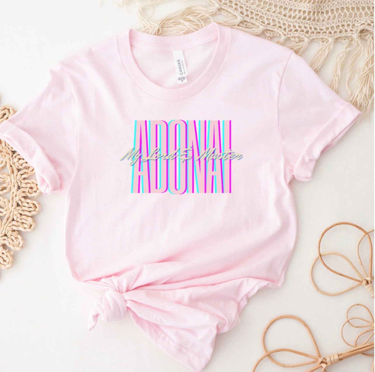 Adonai Retro Pastel Tee — "Adonai" Script Graphic T-Shirt