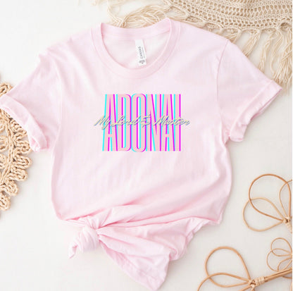 Adonai Retro Pastel Tee — "Adonai" Script Graphic T-Shirt