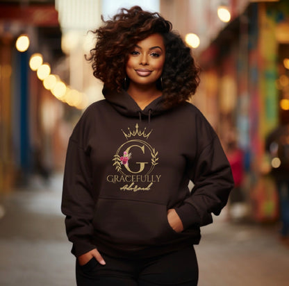 Gracefully Adored Crown Hoodie — Feminine Floral Logo Pullover
