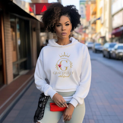 Gracefully Adored Crown Hoodie — Feminine Floral Logo Pullover