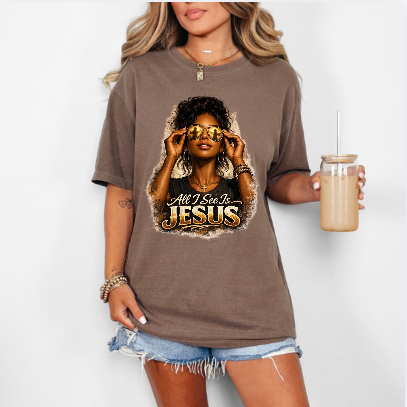 All I See Is Jesus T-Shirt — Faith Graphic Tee Black Woman