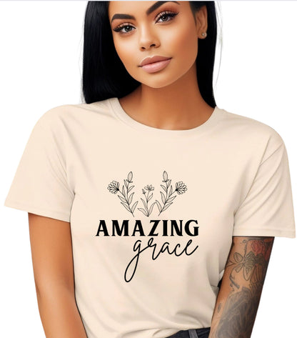 Amazing Grace T-Shirt — Floral Script Christian Tee