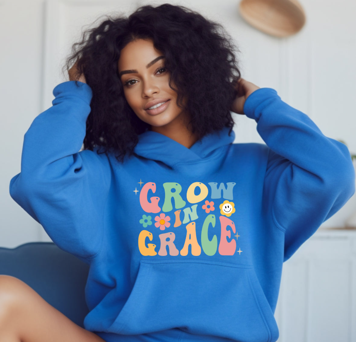 Grow in Grace Hoodie — Retro Floral Inspirational Pullover