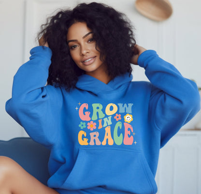 Grow in Grace Hoodie — Retro Floral Inspirational Pullover