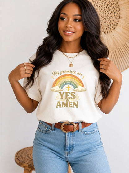 His Promises Are Yes & Amen T-Shirt — Christian Rainbow Faith Tee