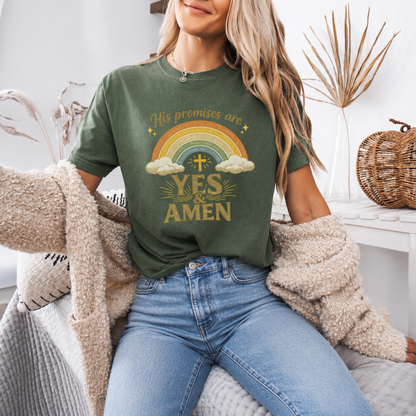 His Promises Are Yes & Amen T-Shirt — Christian Rainbow Faith Tee