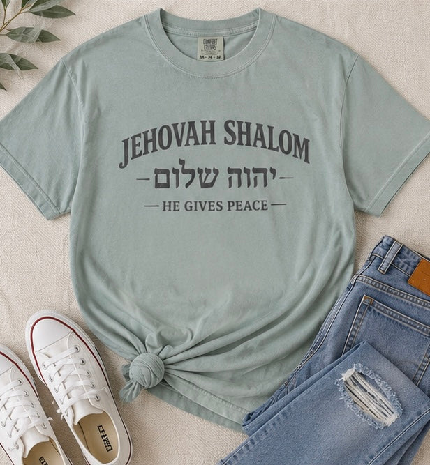 Jehovah Shalom T-Shirt — 'He Gives Peace' Hebrew Faith Tee