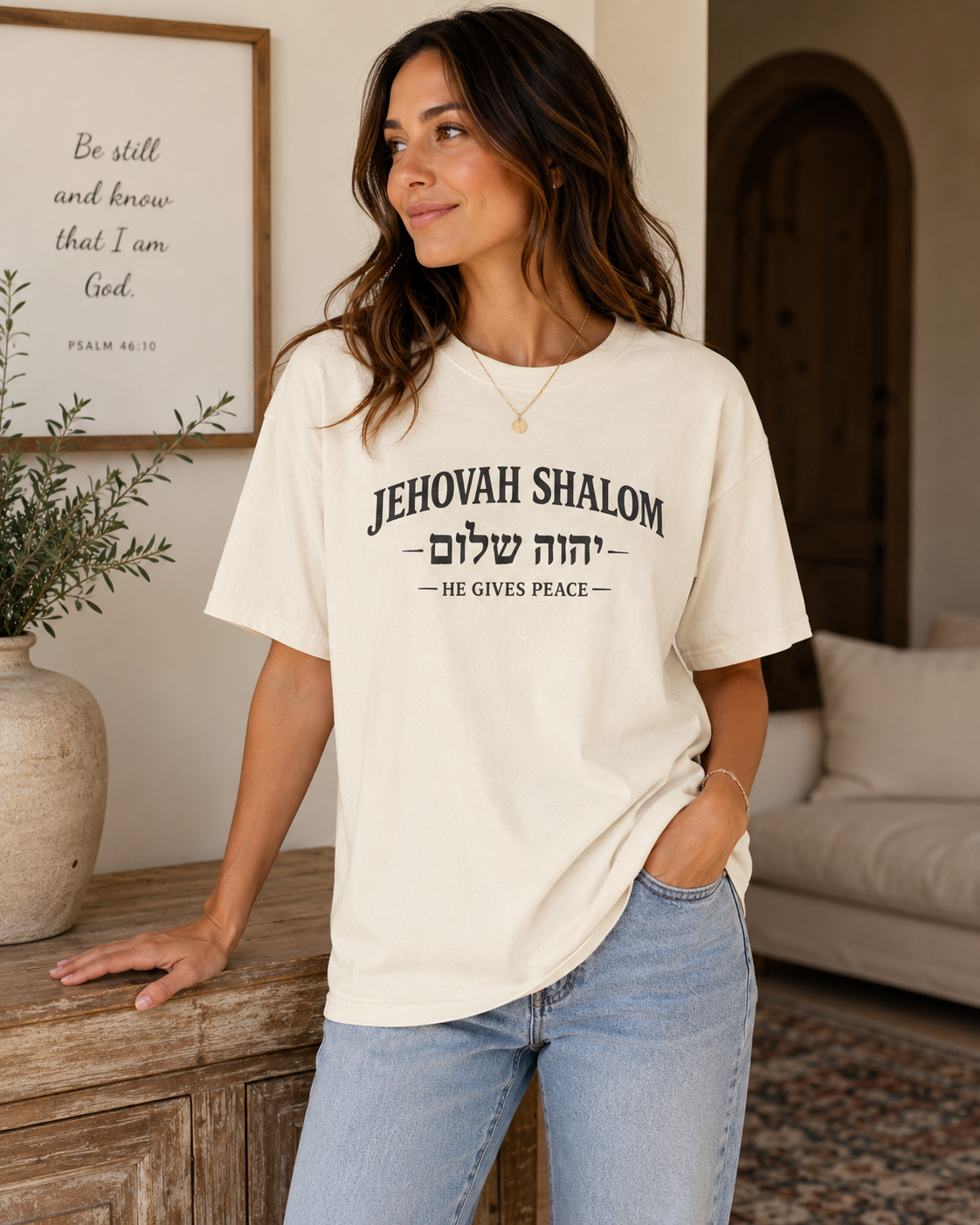 Jehovah Shalom T-Shirt — 'He Gives Peace' Hebrew Faith Tee