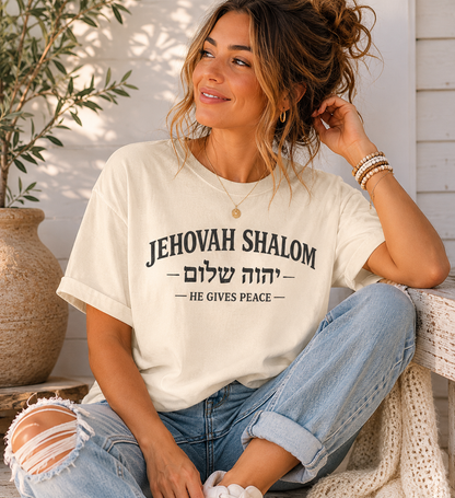 Jehovah Shalom T-Shirt — 'He Gives Peace' Hebrew Faith Tee