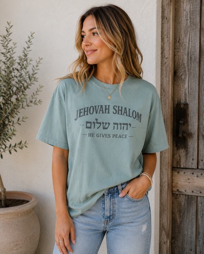Jehovah Shalom T-Shirt — 'He Gives Peace' Hebrew Faith Tee