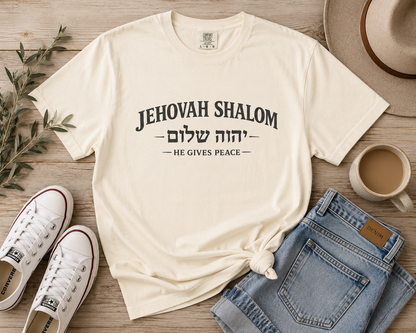 Jehovah Shalom T-Shirt — 'He Gives Peace' Hebrew Faith Tee