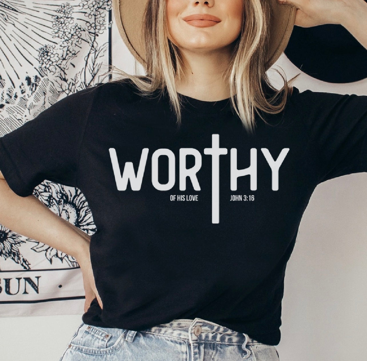Worthy T‑Shirt – Minimal Faith Graphic Tee with Cross