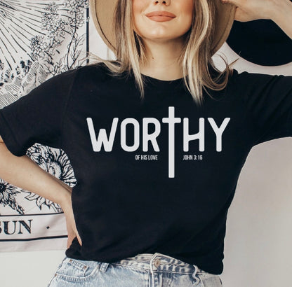 Worthy T‑Shirt – Minimal Faith Graphic Tee with Cross