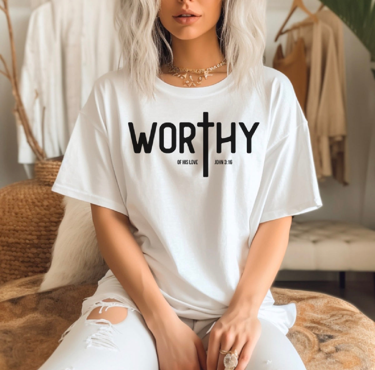 Worthy T‑Shirt – Minimal Faith Graphic Tee with Cross