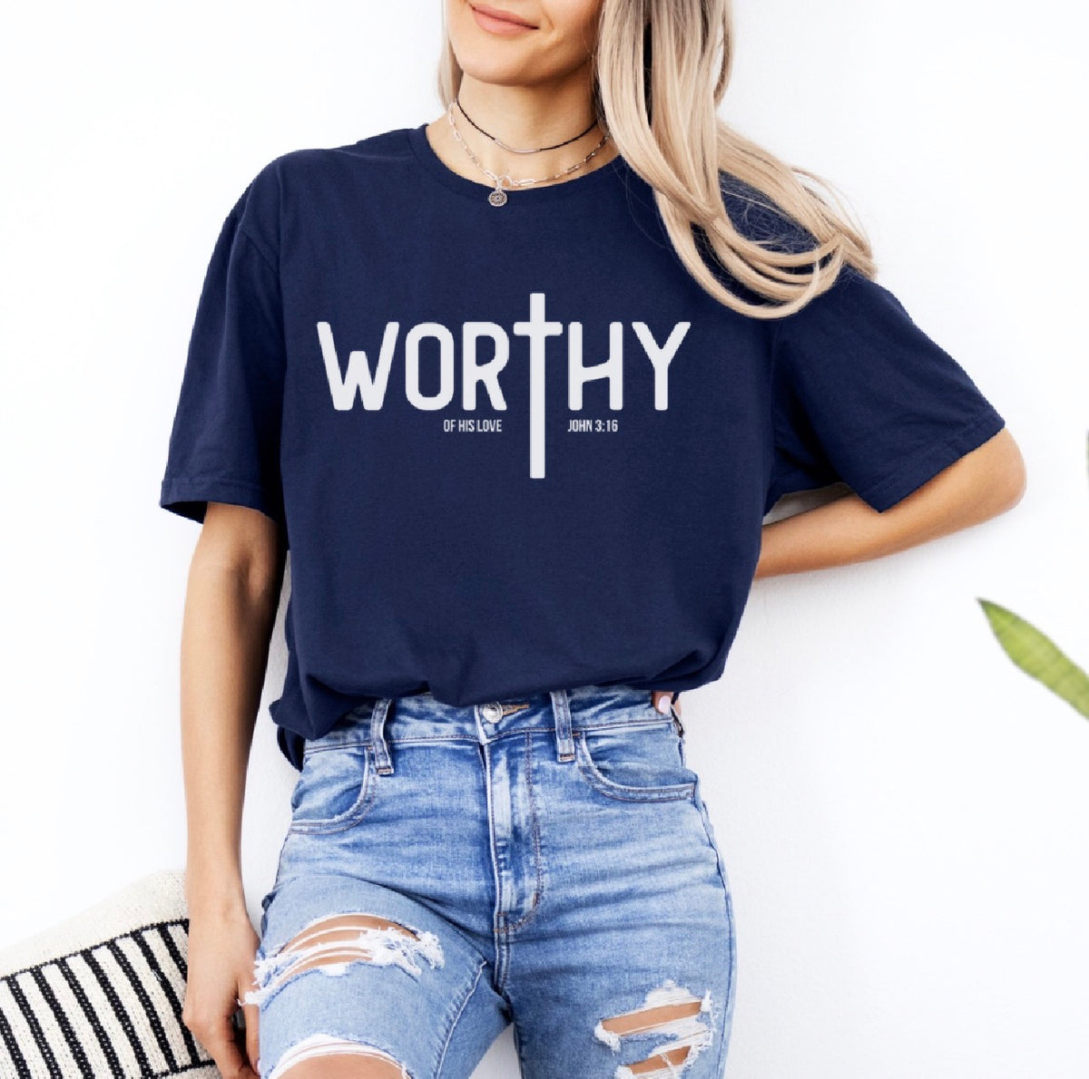 Worthy T‑Shirt – Minimal Faith Graphic Tee with Cross