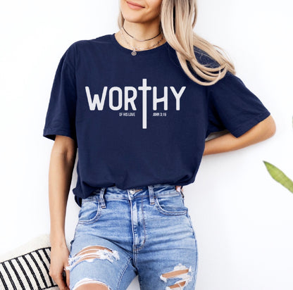 Worthy T‑Shirt – Minimal Faith Graphic Tee with Cross