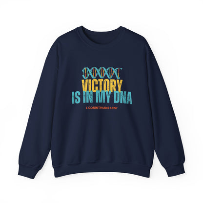 Victory Is In My DNA Sweatshirt — Christian Inspirational Crewneck (1 Corinthians 15:57)