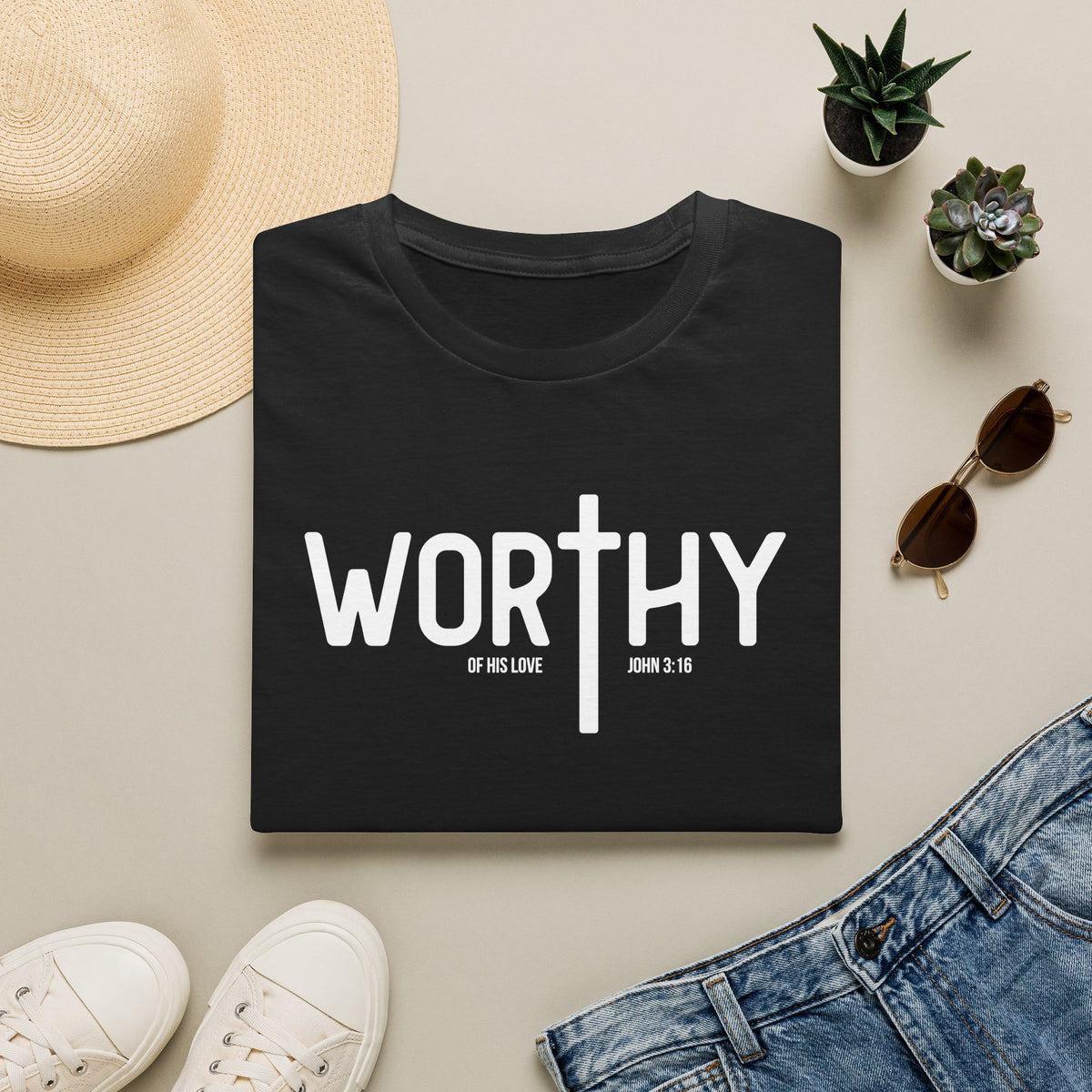 Worthy T‑Shirt – Minimal Faith Graphic Tee with Cross