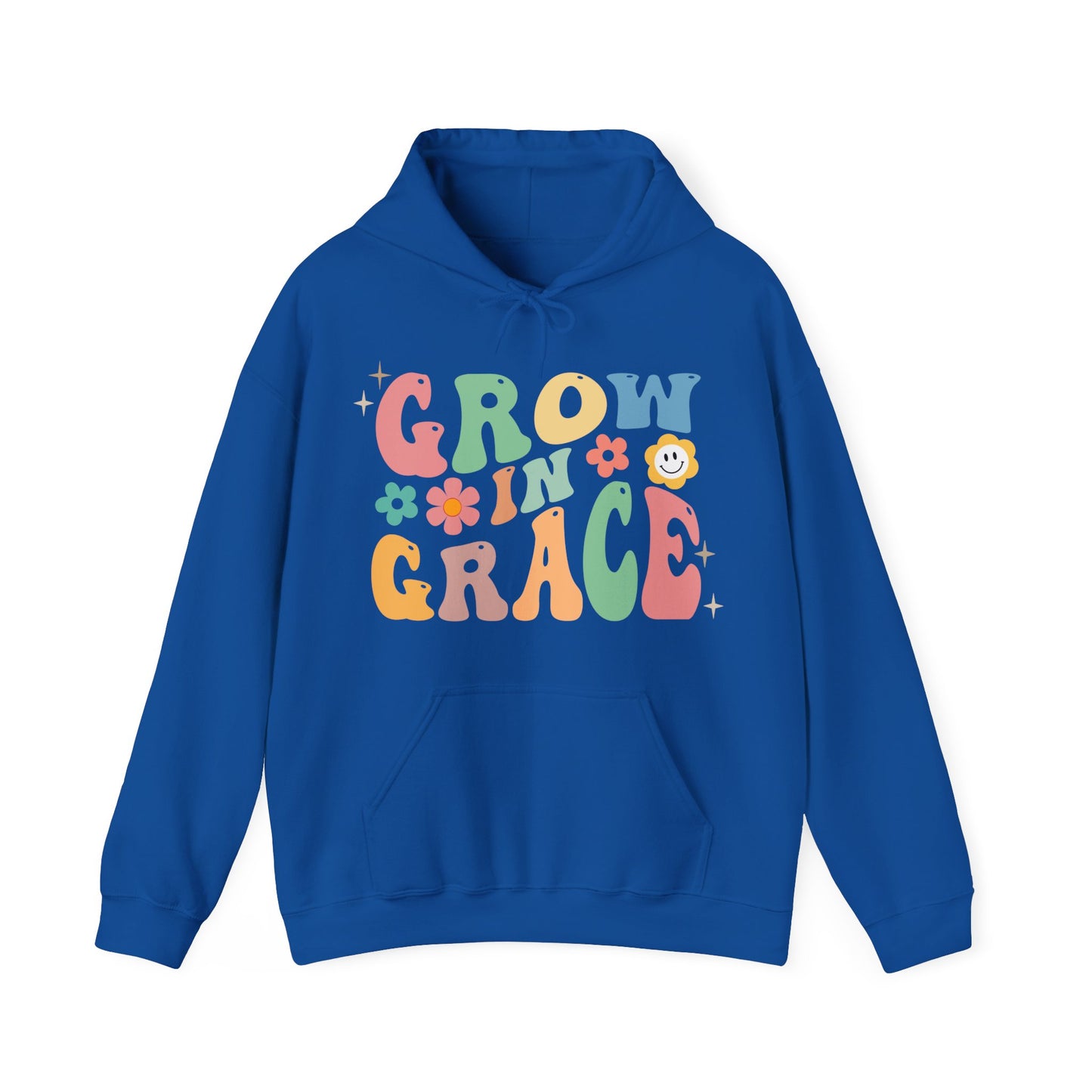 Grow in Grace Hoodie — Retro Floral Inspirational Pullover