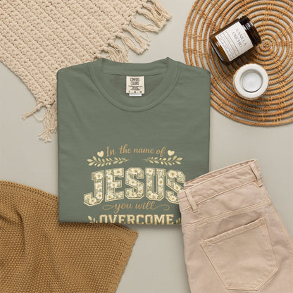 In the name of Jesus You Will Overcome T-Shirt – Floral Christian Faith Tee