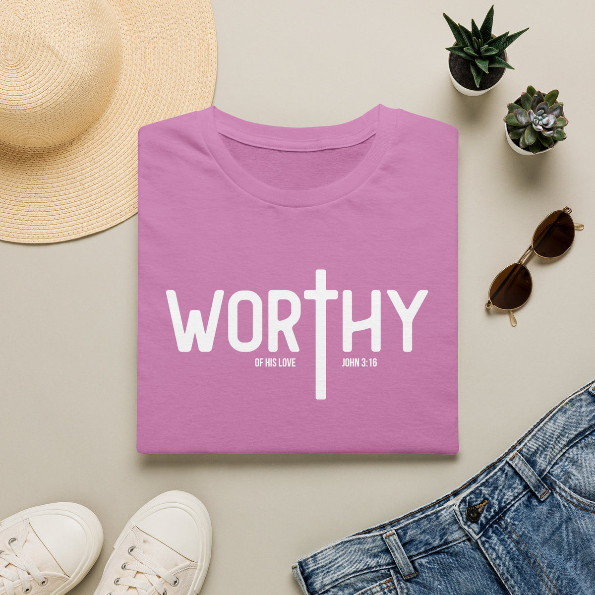Worthy T‑Shirt – Minimal Faith Graphic Tee with Cross