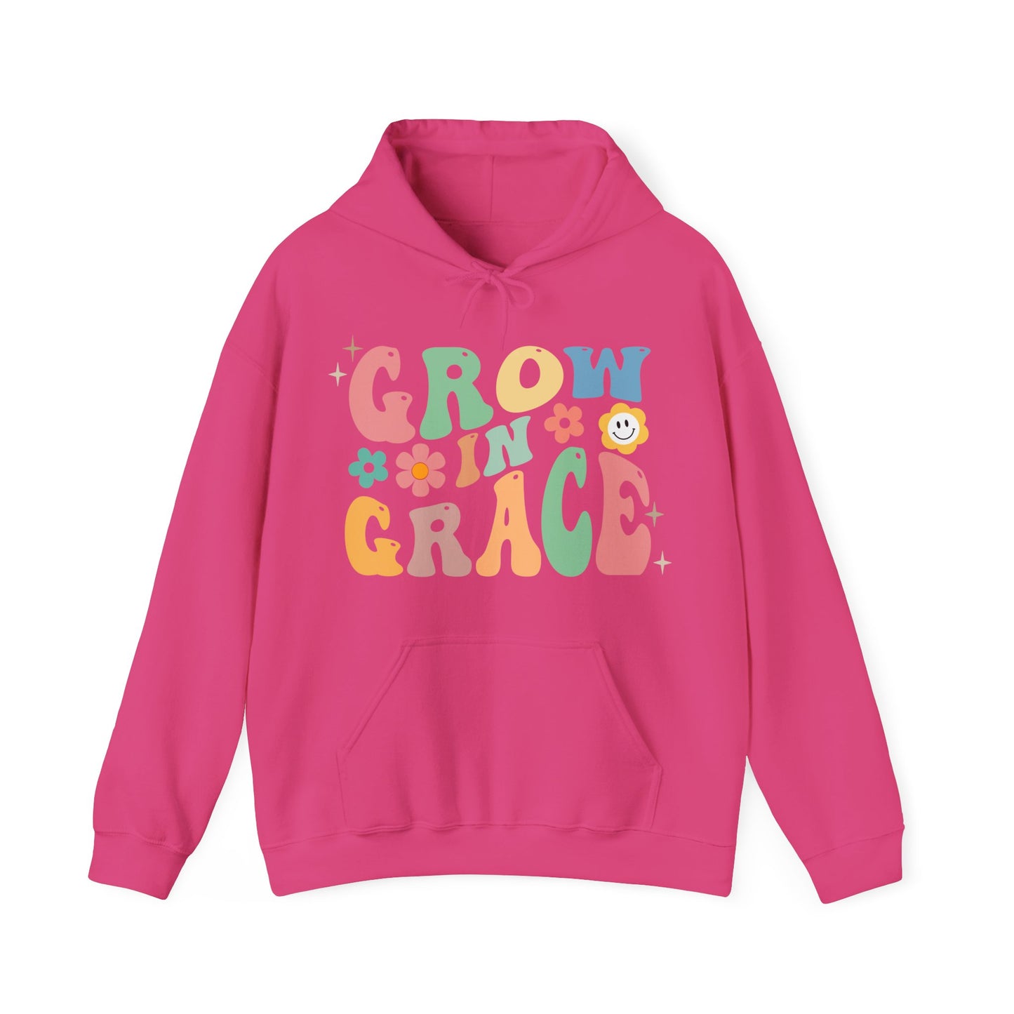 Grow in Grace Hoodie — Retro Floral Inspirational Pullover