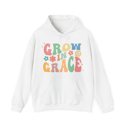 Grow in Grace Hoodie — Retro Floral Inspirational Pullover