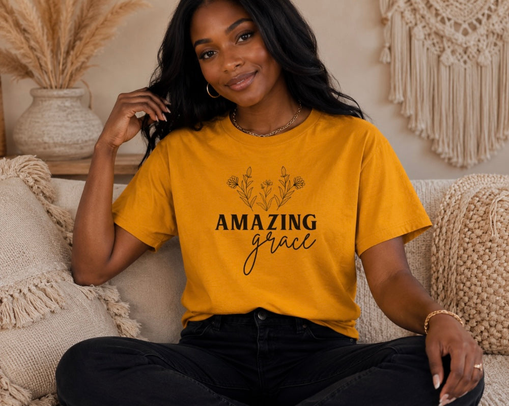 Amazing Grace T-Shirt — Floral Script Christian Tee