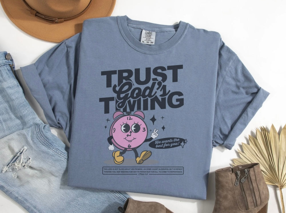 Trust God's Timing T-Shirt - Inspirational Clock Design 2 Peter 3:9