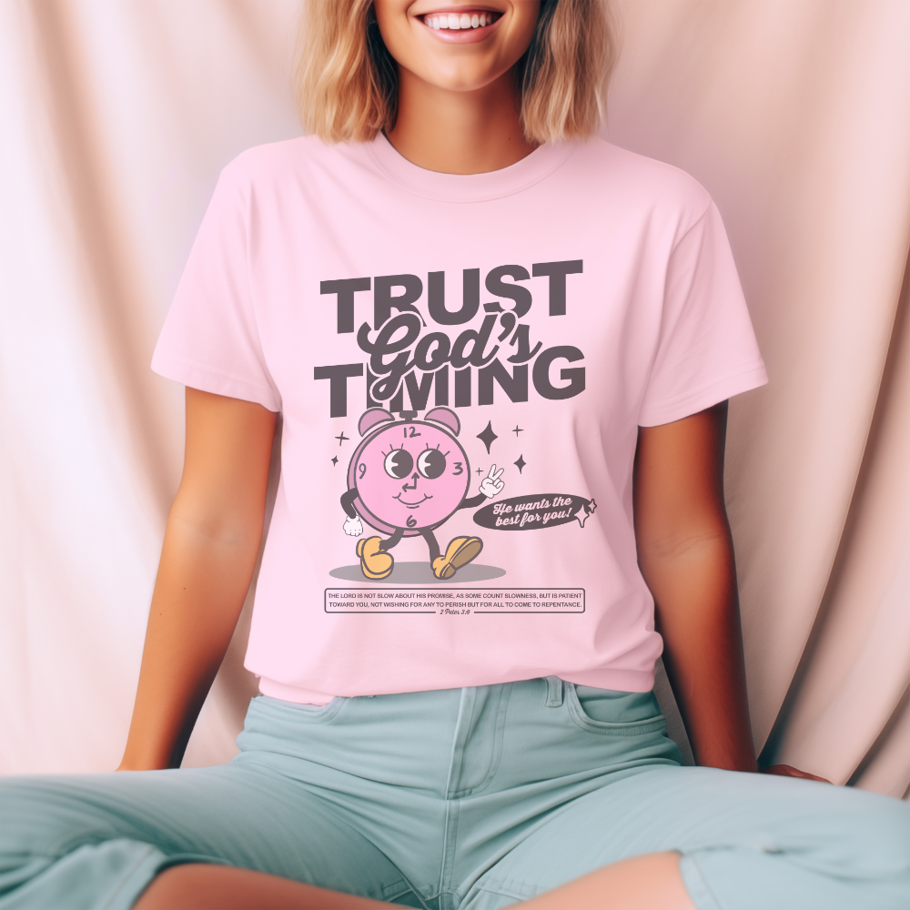 Trust God's Timing T-Shirt - Inspirational Clock Design 2 Peter 3:9