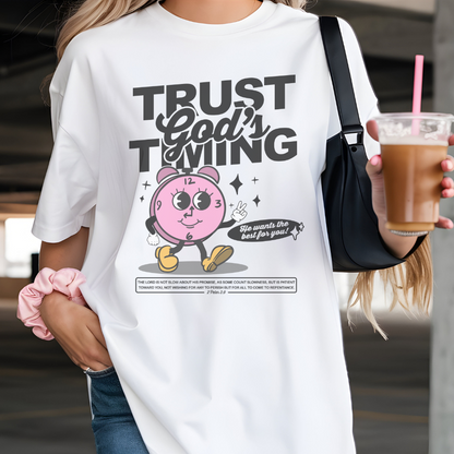 Trust God's Timing T-Shirt - Inspirational Clock Design 2 Peter 3:9